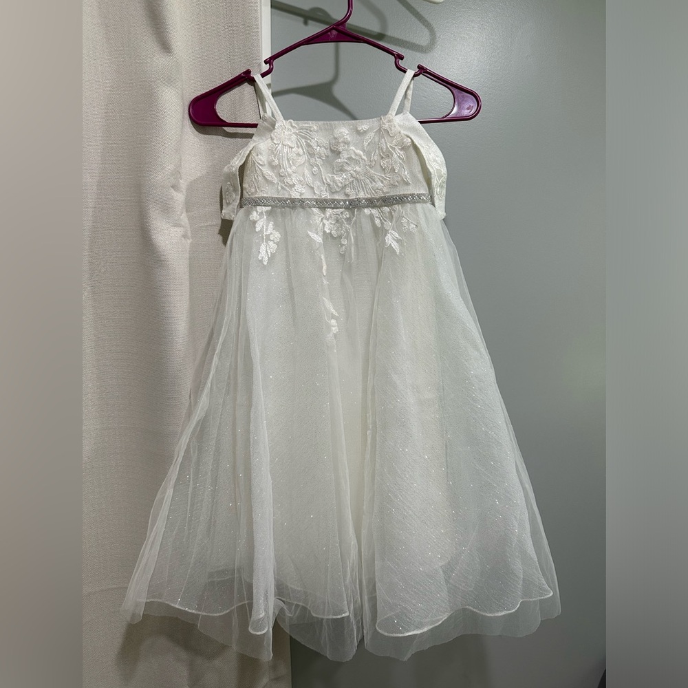 David’s Bridal Sparkle Organza Flower Girl Dress with Applique